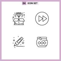 Mobile Interface Line Set of 4 Pictograms of box drawing product arrows marker Editable Vector Design Elements