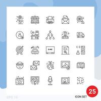 User Interface Pack of 25 Basic Lines of search design print pencil mail Editable Vector Design Elements