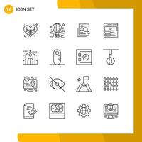 Set of 16 Modern UI Icons Symbols Signs for video player search employee resume personal Editable Vector Design Elements