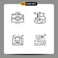 4 User Interface Line Pack of modern Signs and Symbols of antique camera management retro flag fire hose Editable Vector Design Elements