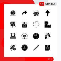 Mobile Interface Solid Glyph Set of 16 Pictograms of search web forward up arrow Editable Vector Design Elements