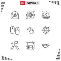 Pack of 9 Modern Outlines Signs and Symbols for Web Print Media such as touch interface fast gestures slippers Editable Vector Design Elements