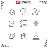 Group of 9 Outlines Signs and Symbols for digital art text user list crypto currency Editable Vector Design Elements