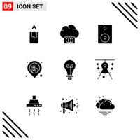 9 Universal Solid Glyph Signs Symbols of light creative products bulb location Editable Vector Design Elements