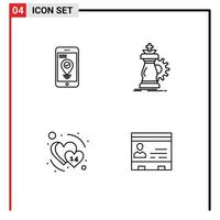 4 User Interface Line Pack of modern Signs and Symbols of navigation heart smartphone horse february Editable Vector Design Elements