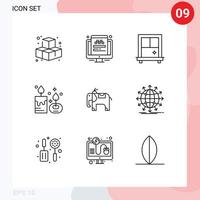 9 Thematic Vector Outlines and Editable Symbols of arrow globe aroma animal lamp Editable Vector Design Elements