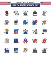 Pack of 25 creative USA Independence Day related Flat Filled Lines of cola holiday indiana festivity barbeque Editable USA Day Vector Design Elements