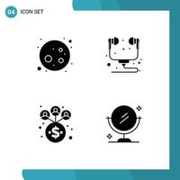 User Interface Pack of 4 Basic Solid Glyphs of full moon network computer headset cleaning Editable Vector Design Elements