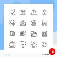 16 Universal Outlines Set for Web and Mobile Applications resource manager bell management cloud Editable Vector Design Elements