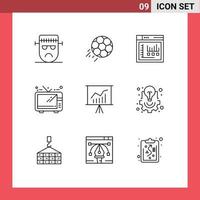 Modern Set of 9 Outlines Pictograph of lecture television kick entertainment web Editable Vector Design Elements