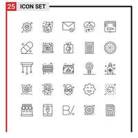 Universal Icon Symbols Group of 25 Modern Lines of key party envelope night spam Editable Vector Design Elements