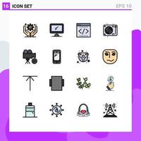 Flat Color Filled Line Pack of 16 Universal Symbols of camera disco business dis startup Editable Creative Vector Design Elements