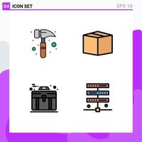 Universal Icon Symbols Group of 4 Modern Filledline Flat Colors of claw hammer case box business hosting Editable Vector Design Elements