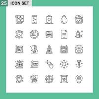 25 Universal Line Signs Symbols of cake weapons candy military gun Editable Vector Design Elements