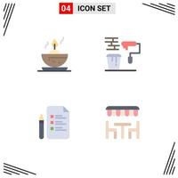 Set of 4 Commercial Flat Icons pack for bowl education brush roller pencil Editable Vector Design Elements