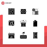 Universal Icon Symbols Group of 9 Modern Solid Glyphs of gift music connect multimedia chat Editable Vector Design Elements