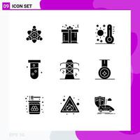 Editable Vector Line Pack of 9 Simple Solid Glyphs of line lab hot test tube Editable Vector Design Elements