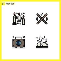 Pictogram Set of 4 Simple Filledline Flat Colors of burning baggage light music international Editable Vector Design Elements