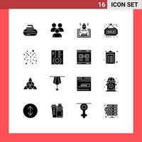 grupo universal de símbolos de iconos de 16 glifos sólidos modernos de elementos de diseño de vectores editables de puesta en marcha de bienes raíces humanos vendidos