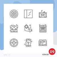 Group of 9 Outlines Signs and Symbols for leaf map sound property house Editable Vector Design Elements