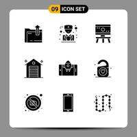 Group of 9 Solid Glyphs Signs and Symbols for rocket app board real estate Editable Vector Design Elements