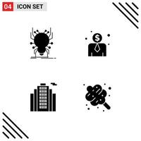 Modern Set of 4 Solid Glyphs Pictograph of bug real virus employee salary dessert Editable Vector Design Elements