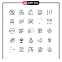 25 User Interface Line Pack of modern Signs and Symbols of watching eye film transport tourism Editable Vector Design Elements
