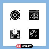 Group of 4 Solid Glyphs Signs and Symbols for racing car celebration play internet party Editable Vector Design Elements