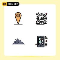 Pictogram Set of 4 Simple Filledline Flat Colors of location landscape target product mountain Editable Vector Design Elements