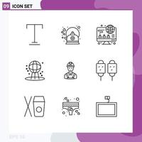 9 Thematic Vector Outlines and Editable Symbols of carpenter worker computer world earth Editable Vector Design Elements