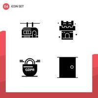 4 User Interface Solid Glyph Pack of modern Signs and Symbols of chair lift protection travel sand buildings Editable Vector Design Elements