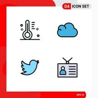 4 User Interface Filledline Flat Color Pack of modern Signs and Symbols of cloudy twitter temperature storage global network Editable Vector Design Elements