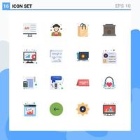conjunto moderno de 16 colores planos y símbolos, como análisis de gestión de datos, construcción de viviendas para ancianos, paquete editable de elementos de diseño de vectores creativos