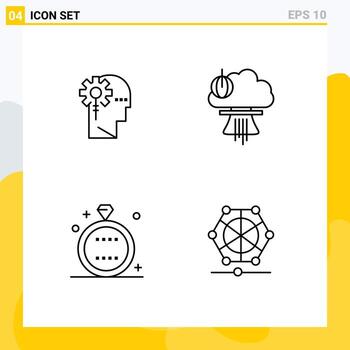 4 colores planos universales de línea de relleno establecidos para aplicaciones web y móviles análisis información de guerra evento de explosión elementos de diseño vectorial editables vector