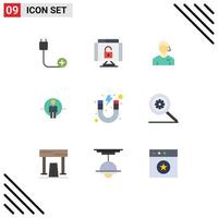 Universal Icon Symbols Group of 9 Modern Flat Colors of id user security man linesman Editable Vector Design Elements