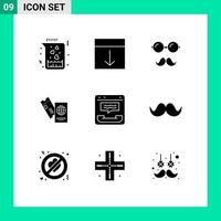 Solid Glyph Pack of 9 Universal Symbols of vacation tickets page business specs Editable Vector Design Elements