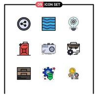 conjunto de 9 iconos de interfaz de usuario modernos signos de símbolos para capturar cámara innovación motor de aceite elementos de diseño vectorial editables vector