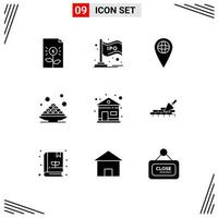 Pictogram Set of 9 Simple Solid Glyphs of dish plate bar sweet location Editable Vector Design Elements