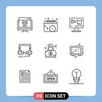 Mobile Interface Outline Set of 9 Pictograms of detective seo watch optimization shopping Editable Vector Design Elements