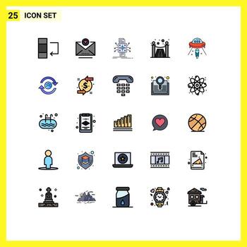 Editable Vector Line Pack of 25 Simple Filled line Flat Colors of spaceship space datum alien premium Editable Vector Design Elements