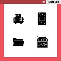 Group of 4 Modern Solid Glyphs Set for toast storage grain folder park Editable Vector Design Elements