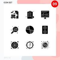 9 Creative Icons Modern Signs and Symbols of center graph magnifying coding graph analysis statistics Editable Vector Design Elements