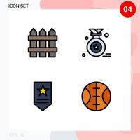 Pack of 4 Modern Filledline Flat Colors Signs and Symbols for Web Print Media such as fence rank wood medal sport Editable Vector Design Elements