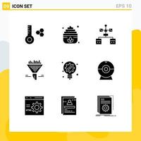 9 User Interface Solid Glyph Pack of modern Signs and Symbols of innovation generation coding sort data Editable Vector Design Elements