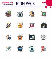 Covid19 icon set for infographic 16 Flat Color Filled Line pack such as beat life brain covid virus viral coronavirus 2019nov disease Vector Design Elements