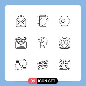 Outline Pack of 9 Universal Symbols of account data management electronic analytics country Editable Vector Design Elements