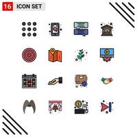 User Interface Pack of 16 Basic Flat Color Filled Lines of sport dart chat board dollar Editable Creative Vector Design Elements