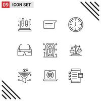 Pack of 9 creative Outlines of death google clock glasses computing Editable Vector Design Elements