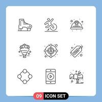 Pictogram Set of 9 Simple Outlines of heart popcone escape safety labor Editable Vector Design Elements