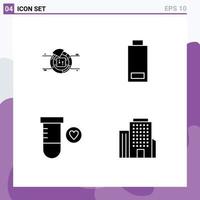 Set of 4 Vector Solid Glyphs on Grid for pie space percentage warning office Editable Vector Design Elements